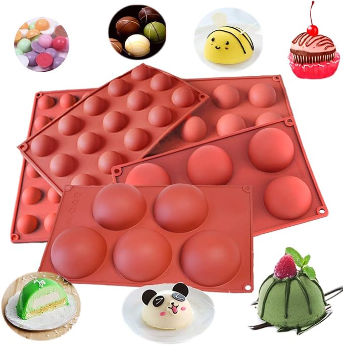 Semicircle Silicone Mold,Shxmlf Half Sphere Chocolate, Candy Gummy Dome Molds Teacake Bakeware Set for Cake Decoration Mousse Jelly Bombe Cupcake Baking Mould (5PACK) - Image 6