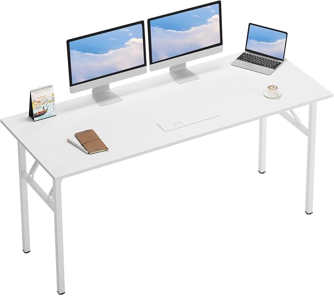 DlandHome 62 Inch Large Folding Computer Desk, Fully Assembled, White | Foldable Writing Table for Bedroom Dorm, Conference Table for Home Office, Wood Top Metal Frame, Collapsible Easy Storage - Image 9