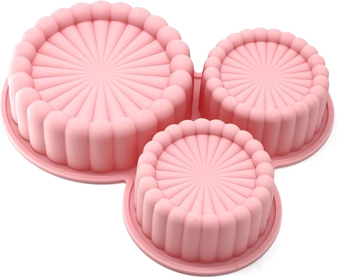 X-Haibei Round Pleats Cake Pan Jello Mousse Pizza Pudding Hamburger Bread Silicone Mold, Dia. 4.8inch, 3.2inch