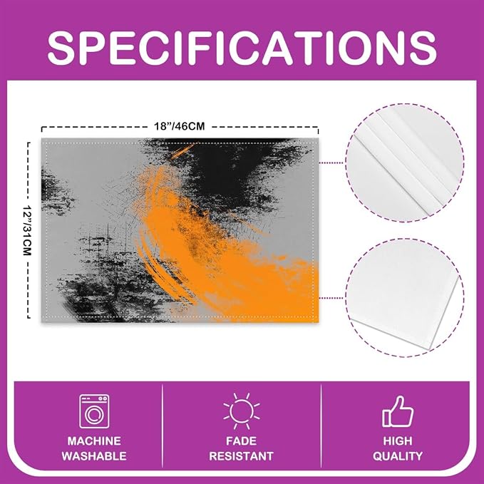 Feelyou Orange Grey Black Placemats Set of 4 18"x12" Kids Abstract Placemat for Kitchen Dining Table Decor Indoor Outdoor for Boys Geometric Table Place Mats, Modern Art - Image 4