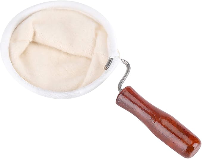 Reusable Washable Flannel Cloth Handmade Coffee Filter Strainer, Wood Handle, Metal Frame, for Hand Drip Coffee (Large Size)