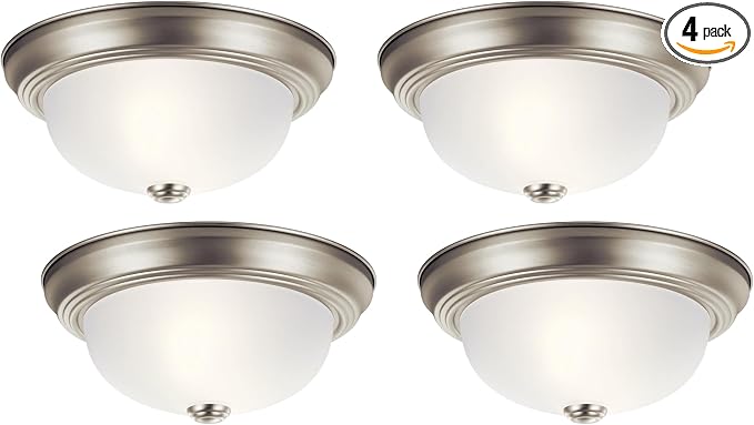 Kichler 8111NI Flush Mount Round Glass Ceiling Lighting, Brushed Nickel 2-Light (12" W x 7" H) 120 Watts (Pack of 4) by KichlerLighting