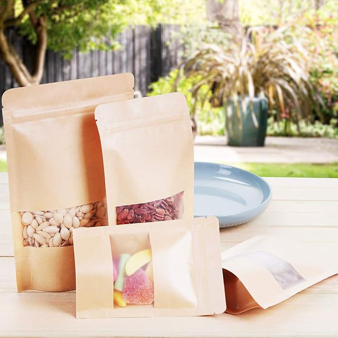 Kraft Stand Up bags 100 Pcs,Brown Resealable with Window for Home or Business,Coffee,Food Storage Sealable Bags for Packaging(7.1ร10.2) - Image 6