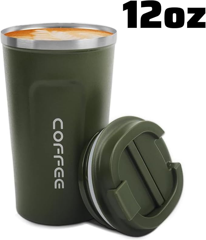 MOMSIV 12oz Travel Mug, Insulated Coffee Cup with Leakproof Lid, Vacuum Stainless Steel Double Walled Reusable Tumbler for Hot and Cold Water Coffee and Tea In Travel and Car Armygreen | 6-Hour Heat Retention, 360°Leak proof, Vacuum Stainless Steel Dou... - Image 8