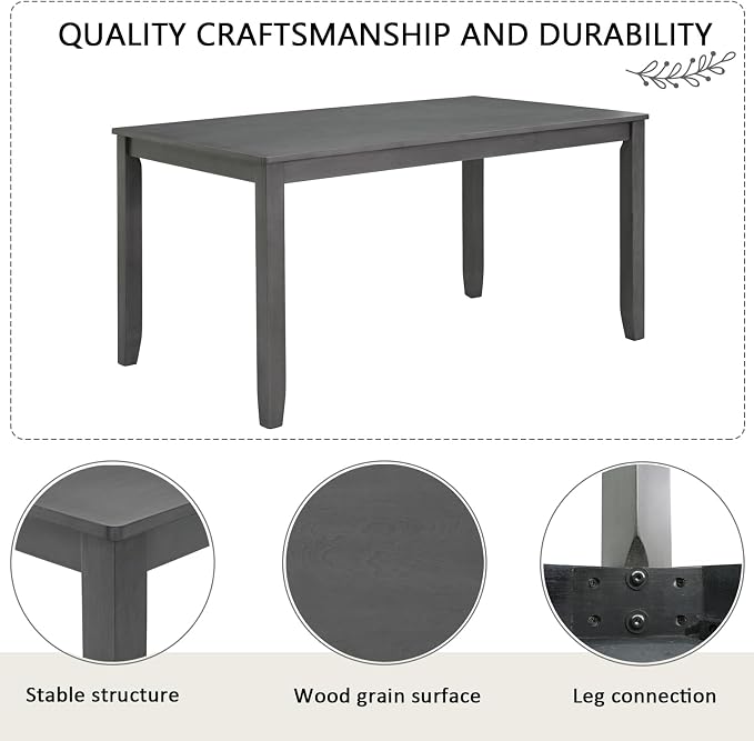 6-Piece Dining Table Set with Bench and Chairs - Solid Wood Kitchen Dining Room Table Set in Farmhouse Rustic Style, Table Set for 6 with 4 Chairs and Bench Seat.(Dark Gray_Large) - Image 9