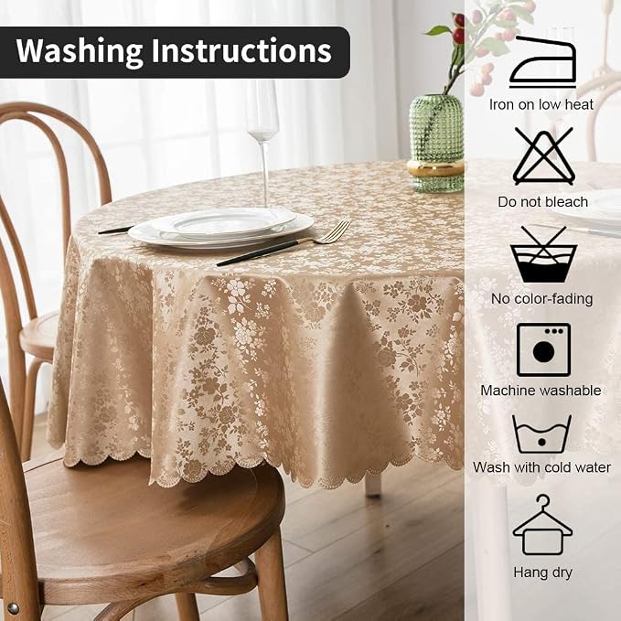 Smiry Round Waterproof Heavy Duty Vinyl Tablecloths, 70 x 70 Inch | Wipeable Washable Floral Embossed Table Cover for Kitchen and Dining Room, Indoor & Outdoor Use, Brown - Image 7