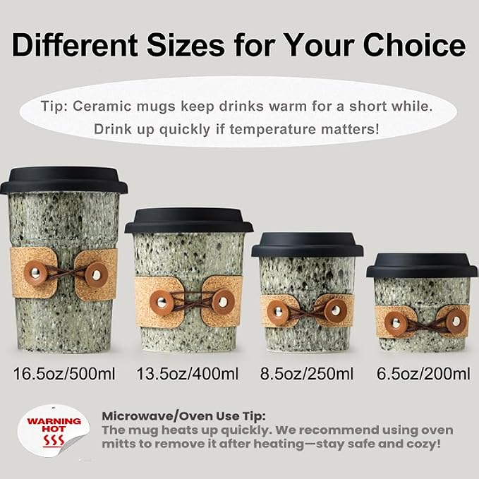 Ceramic Travel Coffee Mug with Lid, Large To Go Coffee Tumbler | Spill Proof Coffee Cup, Microwave and Dishwasher Safe, Large Porcelain Tea Mug with Lid, Coffee Gifts for Men & Women, 13.5oz - Image 8