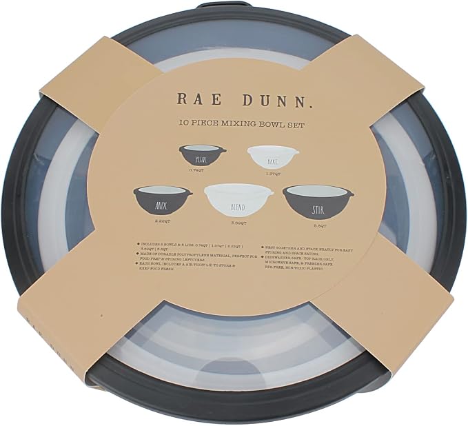 Rae Dunn Mixing Bowls with Lids - 10 Piece Plastic Nesting Bowls Set includes 5 Prep Bowls and 5 Lids (Black) - Image 6
