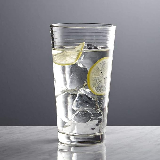 Le'raze Set of 16 Heavy Base Ribbed Durable Drinking Glasses Includes 8 Cooler Glasses (17oz) and 8 Rocks Glasses (13oz), Clear Glass Cups - Elegant Glassware Set - Image 9