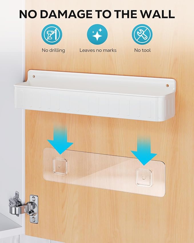 Nieifi Spice Rack Wall Mount, 4 Pack White, 2" Depth, Screw/Adhesive | Wall-Mounted with Removable Hooks Saves Counter Space, Fits 2" Deep Jars, Ideal for Kitchen Cabinets, Pantry Doors, and RVs. - Image 8
