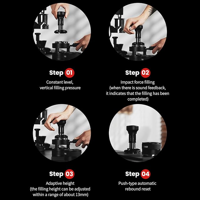 Espresso Tamper, 58mm Calibrated Tamper 4 Spring Loaded Coffee Tamper with 304 Stainless Steel Base, Sound Feedback Self Adjustable Depth Auto Reset