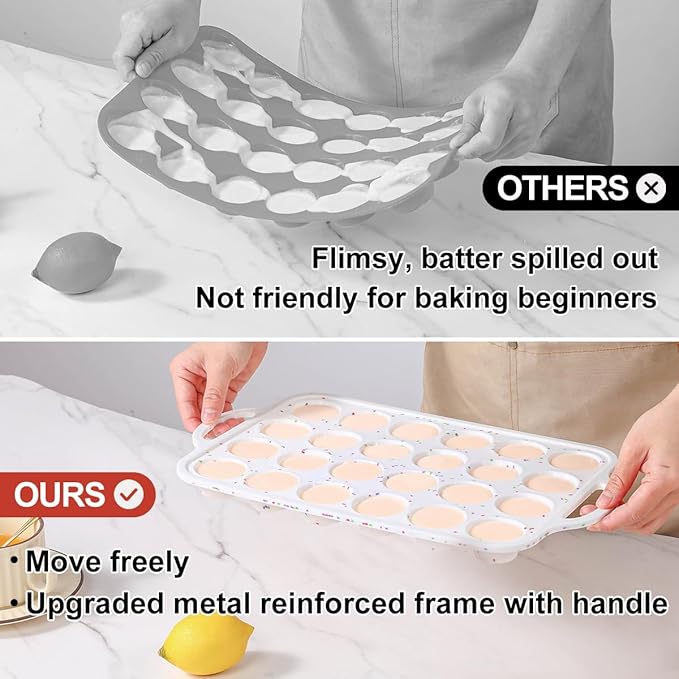Mini Muffin Pan, Metal Reinforced Frame Mini Cupcake Pans 24 Cups Nonstick Muffin Silicone Molds with Handle for Baking Muffins, Cupcakes, Egg Bites 2 Pack