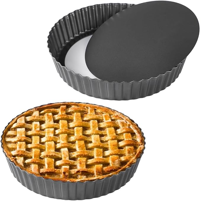 2 Pcs Deep Pie Tins 11 in, Carbon Steel Fluted Round Tart Quiche Pie Pans, Non stick with Removable Bottom, Baking Dish Accessories for Desserts, Pies, Tarts, Cakes and Pizza - Image 6