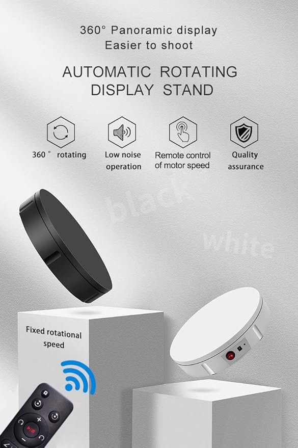 JAYEGT Motorized Rotating Display Stand, 330Lbs Load,360 Degree Electric Rotating Turntable for Photography Products Display,Live Video Show,Remote Control Angle, Speed (White/8.66inch /Wired)