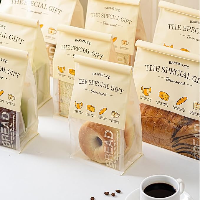 Baking Life The Special Bakery Packaging Gift Bags, Bread Storage with Window, Dear Sweet Design, Roll Top Closure (100, Medium) - Image 9