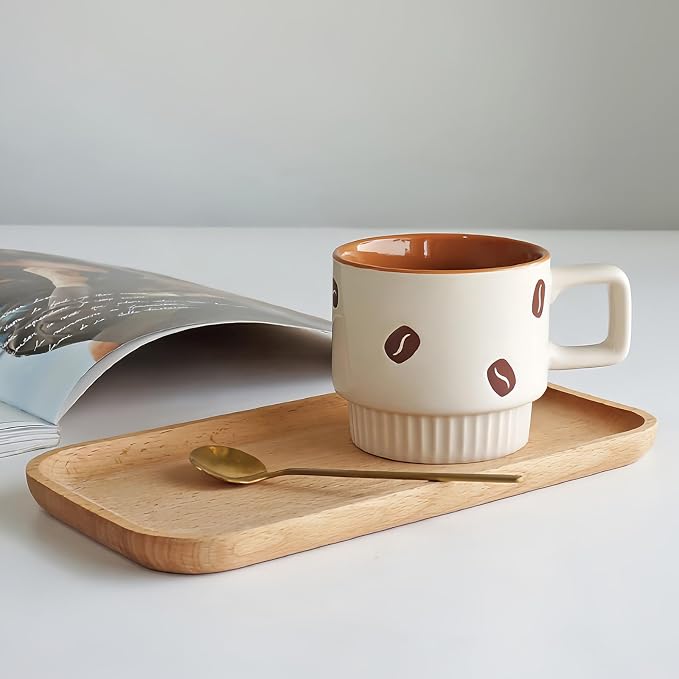 Stackable Coffee Mug Sets of 4 with Rack Tea Cup Set with Spoon 11oz for Coffee, Tea, Cocoa, Cappuccino, Hot Chocolate Ceramic Espresso Cups with Coffee Cup Holder, theme of Trendy - Image 8