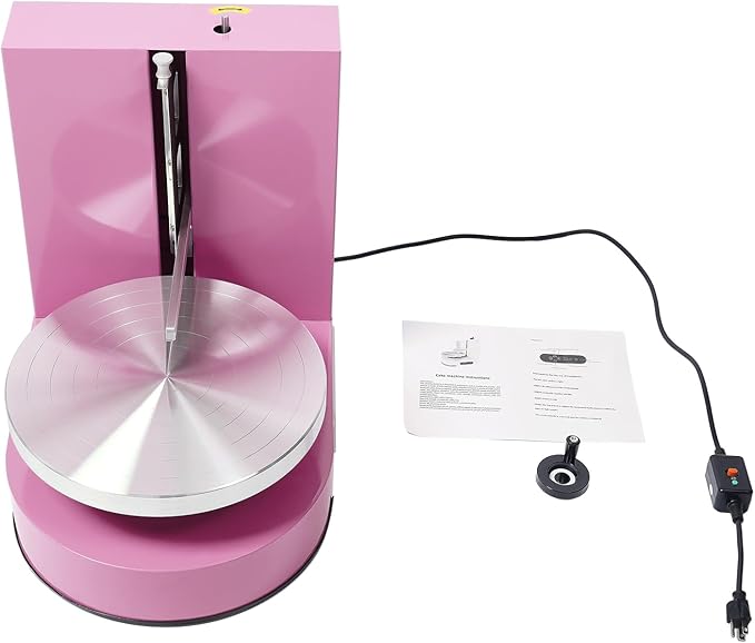 Cake Cream Spreading Machine, Electric Cake Decorating Machine for 4-12 Inch Cakes, Automatic Cake Cream Spreading Machine with Graduated Scrapers Turntable for Dessert Shops, 60-320RPM, 200W (Pink)