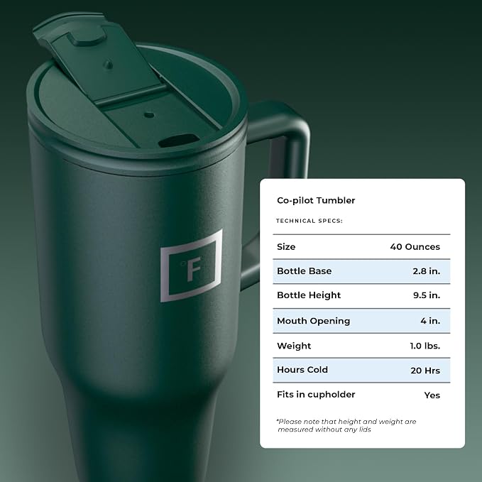IRON °FLASK 40 oz Co-Pilot Insulated Travel Mug | Insulated Travel Mug with Straw & Flip Cap Lids - Cup Holder Fit, Leakproof, BPA Free (Dark Pine) - Image 8