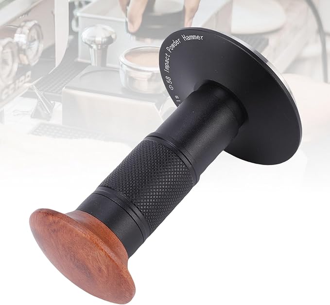 Zerodis 58mm Coffee Tamper, Universal Stainless Steel Ground Auto Rebound Spring Press Tamper with Walnut Wooden Handle Suitable for Kitchen Coffee Shop