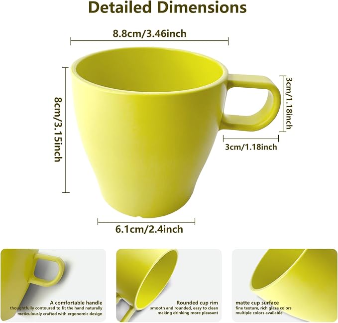 10 oz Coffee cups Eco-Friendly, Shatter-Resistant Mug with Hanging Ears | Thickened Porcelain-Like Material | Suitable for Both Commercial and Home use(6-pack) (Green) - Image 6