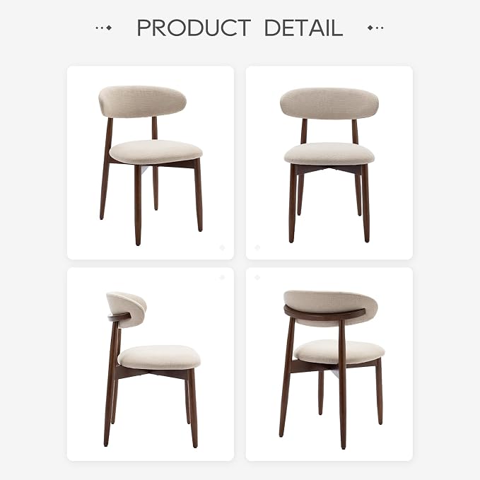 COLAMY Wooden Dining Chairs Set of 2, Modern Fabric Upholstered Kitchen Side Chairs, Farmhouse Dining Room Chair with Foot Pegs, Beige - Image 9