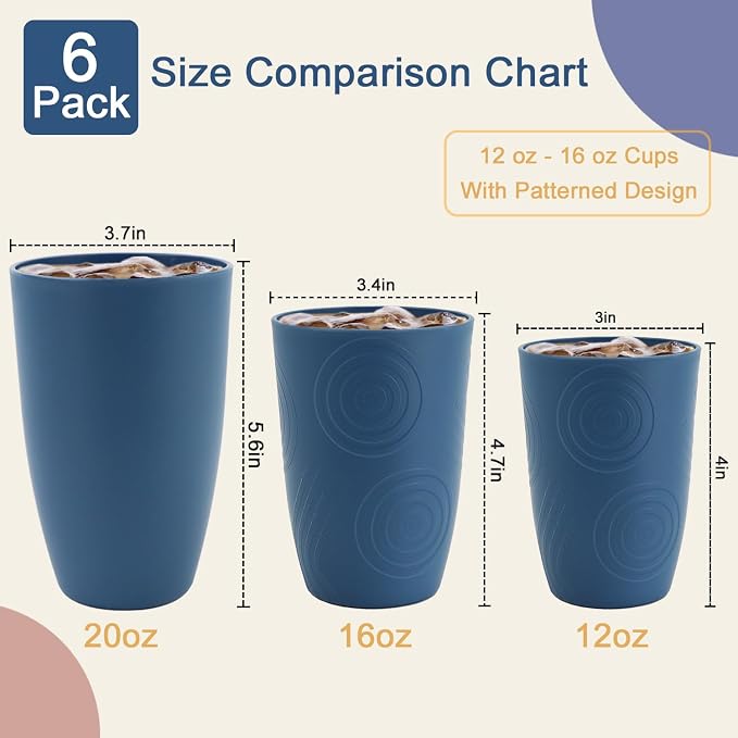 Wheat Straw Cups 16 OZ, Plastic Drinking Glasses, Drinking Cup, Unbreakable Kitchen Cups Sets of 6, Microwave & Dishwasher Safe Water Glasses, Reusable Plastic Cup for Party (Multicolor) - Image 6