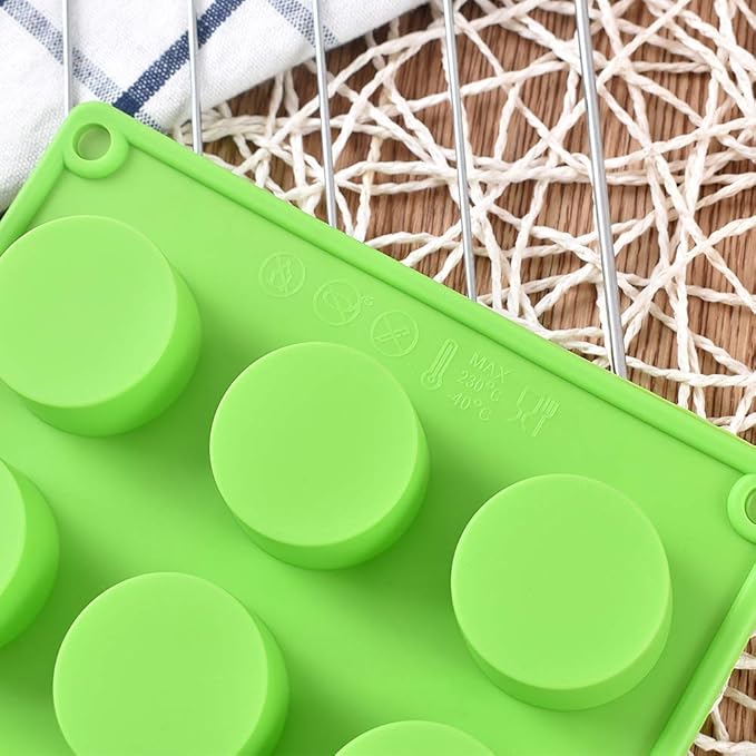 Newk Cylinder Silicone Mold, 3 Packs 15-Cavity Round Cylinder Mold for Cupcake, Handmade Soap, Muffin, Cake, Cheesecake, Brownie, Chocolate Cover-Green
