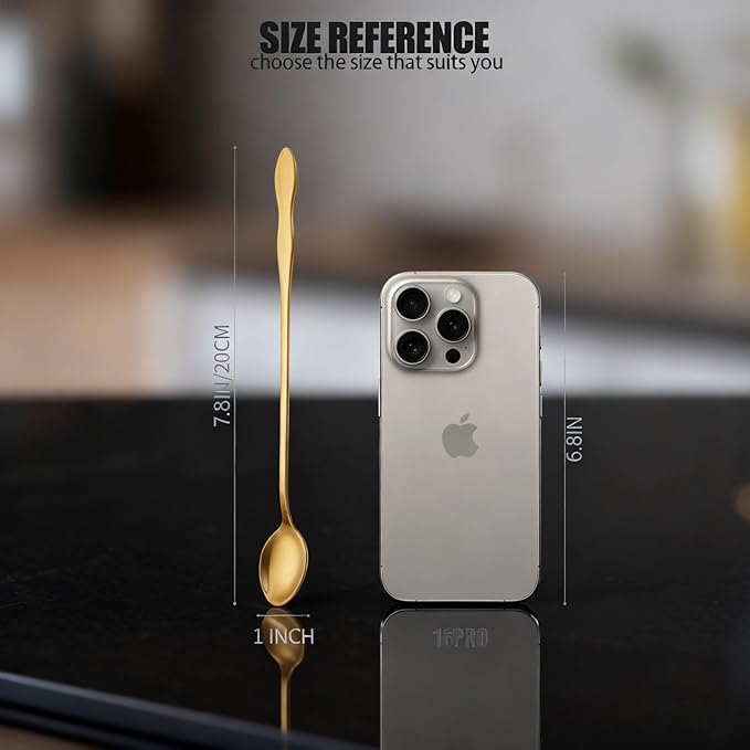 2 PCS Long Coffee Spoons,7.8 Inch Coffee Stirrers,Ice Tea Spoons,Stainless Steel Iced Tea Spoon for Coffee Bar Accessories Tea Mixing Cocktail Stirring Coffee Milkshake Cold Drink (7.8 inch)
