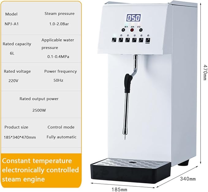 Commercial Steam Water Boiling & Milk Frothing Machine,with LED Display,5 Temperature Settings,Automatic Coffee Foam Maker,Fast Foaming in 2 Mins,Overheat Protection,304 Stainless Steel Tank