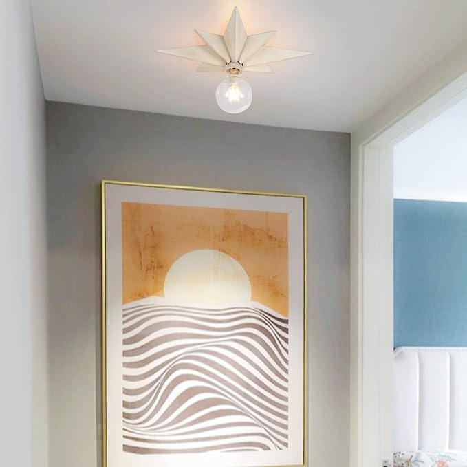 16 inch Flush Mount Ceiling Light, Modern Farmhouse White Star Ceiling Light, Vintage Star Light Fixtures Ceiling for Hallway, Entryway, Study Room, Bedside, Stair, Foyer, Kitchen, Bathroom - Image 9