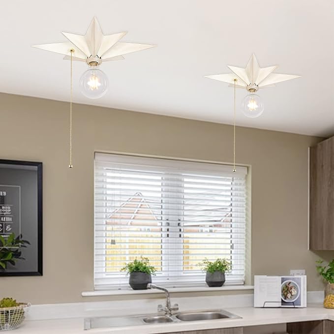 16 inch Flush Mount Ceiling Light with Pull Chain On/Off Switch, White Star Ceiling Light Fixtures, Farmhouse Modern Lighting for Hallway, Entryway, Porch, Study, Bedroom, Stair, Kitchen, Bathroom - Image 9
