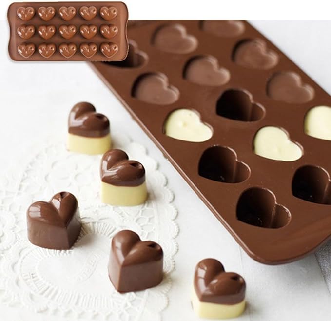 LeLehome Silicone Heart Shape Mold for for Valentine's Day Birthday Festival Holiday Cake Decoration Fondant Jelly Chocolate Mousse 15 Holes Non-Stick Semicircle Bakeware