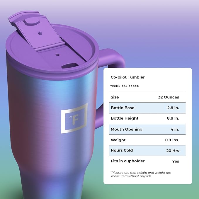 IRON °FLASK 32 oz Co-Pilot Insulated Travel Mug | Insulated Travel Mug with Straw & Flip Cap Lids - Cup Holder Fit, Leakproof, BPA Free (Aurora) - Image 9
