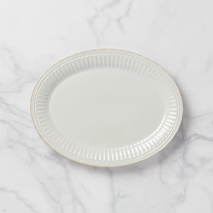 Lenox Serveware, Lenox French Perle Groove White Serving Platter, Oval Shape, 16-Inch, Stoneware, Dishwasher Safe, Turkey Platter for Thanksgiving, Winter Hosting, Christmas Serving (White, 1 Piece) - Image 2