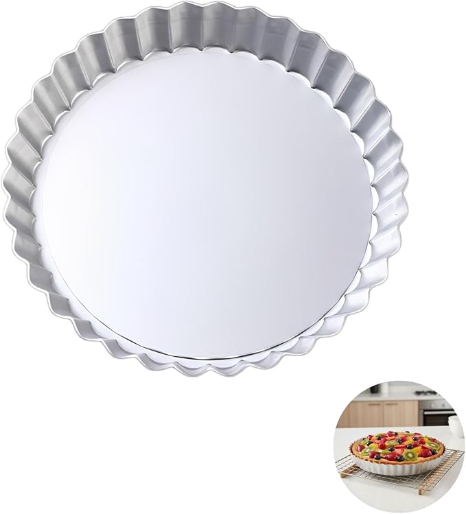 Tart Pan with Removable Bottom, 10 Inch Aluminum Alloy Quiche Baking Pan, 9.3 in Top Diameter, 1 in Depth, Silver Pie Pan with Fluted Edge, Easy to Clean, for Tarts and Quiches - Image 6