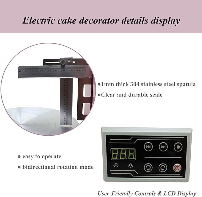 110V Electric Cake Decorator, 4-16 Inch Cake Buttercream Spreader, Professional Cake Frosting Machine with 304 Stainless Steel Spatula, Electronic Buttons, Pink
