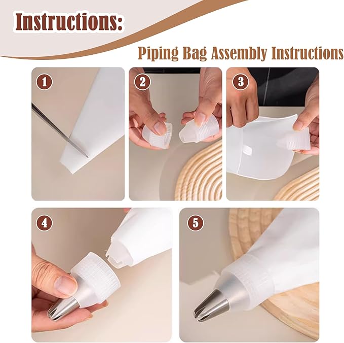 9-Piece Reusable Piping Bags and Tips Set-16inch Cotton Baking Kit with Coupler, Stainless Steel Nozzles & Cleaner for Cakes/Cupcakes/Cookies Decorating