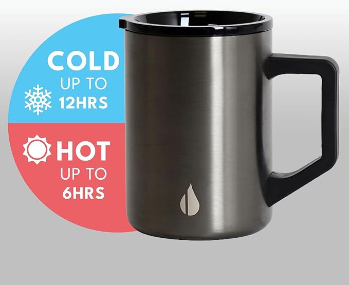 Elemental Insulated Coffee Mug - Triple Wall Stainless Steel Summit Travel Cup for Hot and Cold Drinks - Thermal Coffee Mug with Lid and Handle for Camping, Office & Travel 16oz - Gunmetal - Image 7