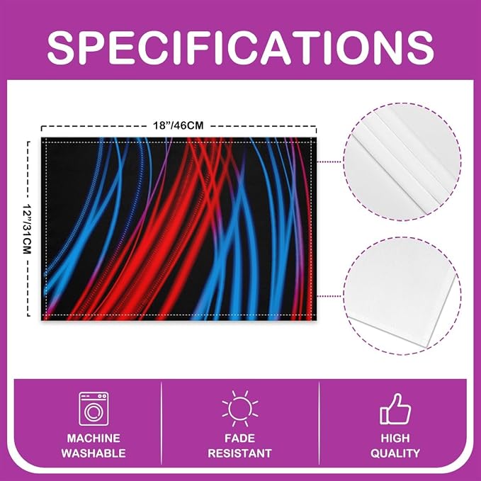 Feelyou Red Blue Stripes Placemat for Kitchen Dining Table Decor Indoor Outdoor 18"x12" Ombre Red Blue Black Placemats Set of 4 forChildren Abstract Table Place Mats, Set Modern Art - Image 4