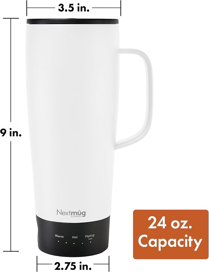 Nextmug Ultra - Temperature-Controlled, Self-Heating Travel Mug | (White - 24 oz.) – The Biggest Nextmug, No App, Long-Lasting Battery for Work & Study, Great Gift for Coffee Lovers - Image 9