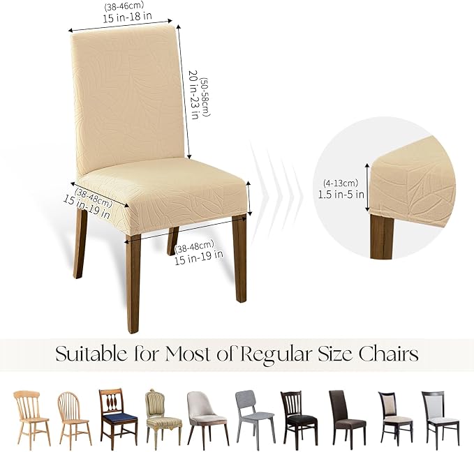 MOSAYT 100% Waterproof Dining Room Chair Covers Set of 6, Super Fit Stretch Jacquard Parson Chairs Slipcovers Removable Washable Chair Seat Protectors for Home, Kitchen, Banquet (Beige - XL) - Image 6