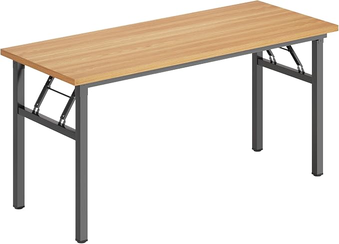 DlandHome 62 Inch Large Folding Computer Desk, Fully Assembled, Teak Black | Foldable Writing Table for Bedroom Dorm, Conference Table for Home Office, Wood Top Metal Frame, Collapsible Easy Storage - Image 9