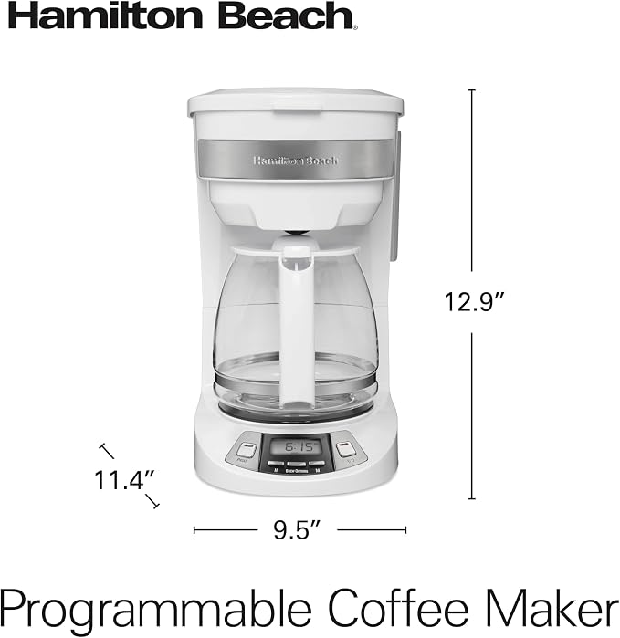 Hamilton Beach 12 Cup Programmable Drip Coffee Maker | Regular & Bold Brew Options | Auto Pause and Pour | Glass Carafe | White | 46294J - Image 9