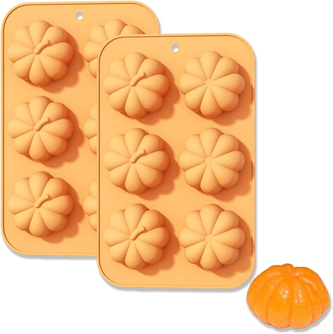 2 Pcs Pumpkin Silicone Molds for Chocolate 3D Fall Silicone Molds Halloween Thanksgiving Candy Baking Molds for Candy Ice Cube Cake Cupcake Decorations Jelly Jello Candle Soap