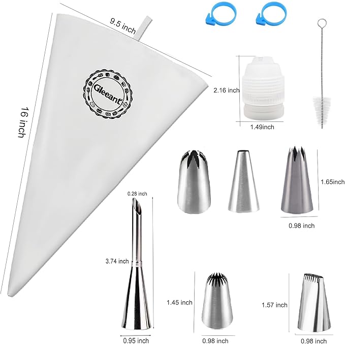 Reusable Cotton Piping Bags and Tips Set- GleeAnt Frosting Piping Kit for Baking 6pcs Large Stainless Icing Tips for Cake Decorating- 16inch Pastry Bags,Coupler I Professional Cupcake Kit (11)