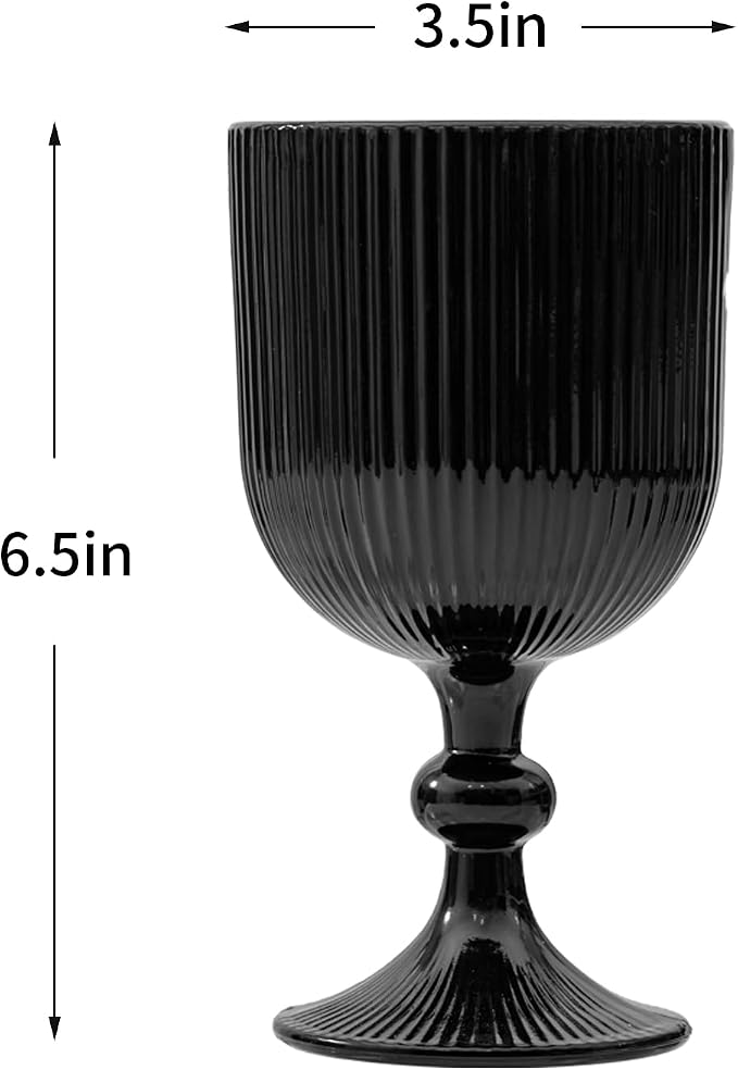Black Vintage Wine Glasses Set of 6, 11 Ounces Colored Glass Water Goblets, Unique Embossed Pattern High Clear Stemmed Glassware Wedding Party Bar Glass Drinking Cups Fancy Glasses Hand Wash Only - Image 6