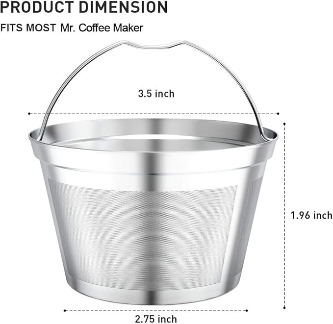 Reusable 4-5cup basket Replacement coffee filters- stainless steel Permanent coffee filter fits for Mr.coffee maker and brewer