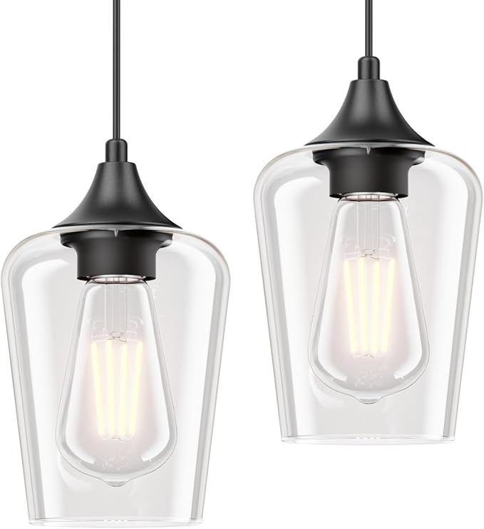 Ralbay Matte Black Industrial Pendant Light 2-Pack, Pendant Light Fixtures with Wine Clear Glass Shade, Adjustable Height for Kitchen Island, Farmhouse Dining Room Hanging Lighting Fixture - Image 9