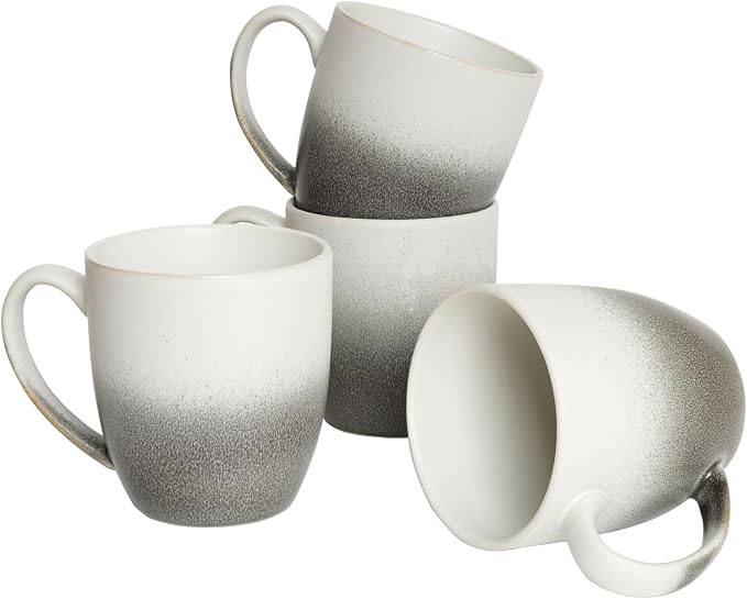 Bosmarlin Ceramic Coffee Mug Set of 4, 17 Oz, 3 Colors to Choose, Tea Cups, Dishwasher and Microwave Safe, Reactive Glaze… (Gradient Grey White, 17 Oz) by Bosmarlin