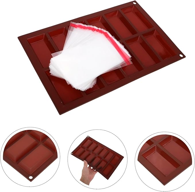 Silicone Mold Cavities Rectangle Chocolate Candy Bar Mold for Filled Treats with Flexible Non-stick Wax Melt for DIY Soap Butter Cheese Making